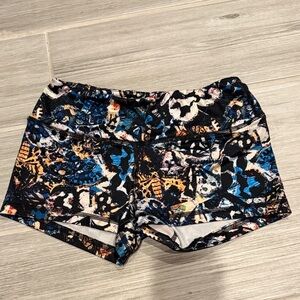 Fleo Women's Athletic Shorts - Black, Blue, Orange Pattern